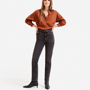 Everlane Womens 25 The High Rise Straight Jeans Black Wash